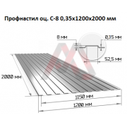 Профнастил С8 оцинкованный 1200x2000 мм Профнастил С8 оцинкованный 1200x2000 мм